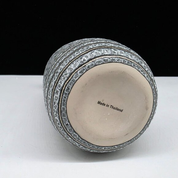 Handcrafted Ceramic Vase With Textured Striped Design Thailand 10" - Picture 3 of 7